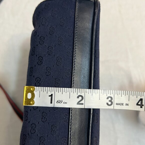 Vintage Gucci GG Monogram Navy Canvas Leather Crossbody Bag Red Trim Logo Italy - Picture 12 of 12